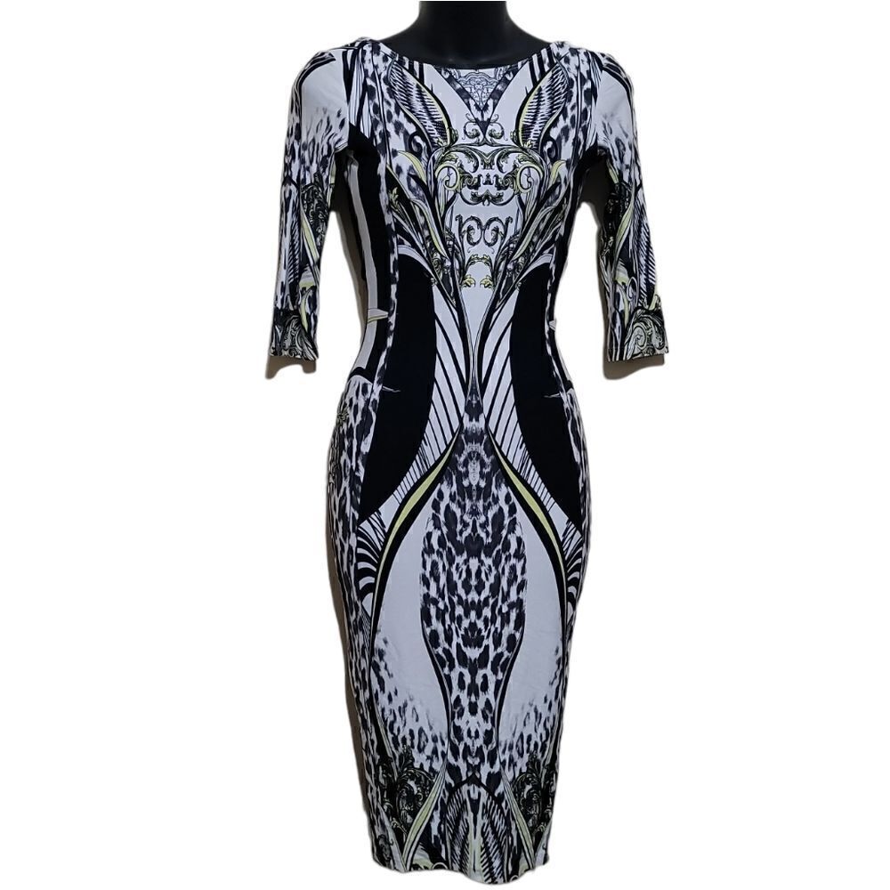 ASOS Black and White Midi Geometric 3/4 Sleeve Dress Sz 0 - Picture 7 of 9